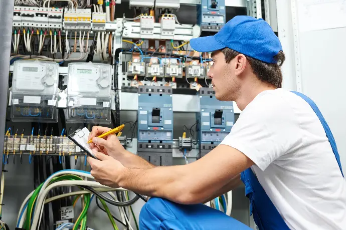 electrieker werkt aan een zekeringenkast